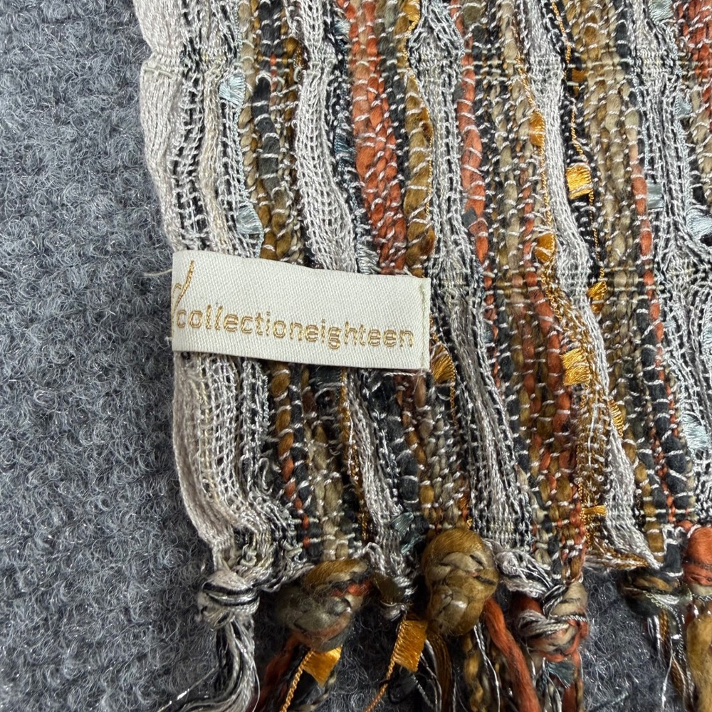Collection XVIII Multi Color Striped Knit Scarf Metallic Silver Sequin Fringe - Picture 4 of 5